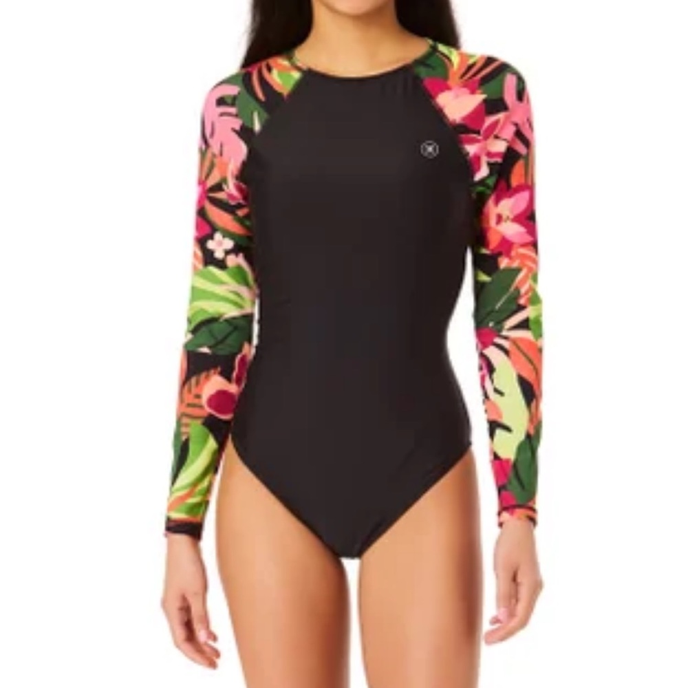 HURLEY Black Floral Long Sleeve Surf Suit ~ NWT